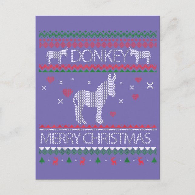 Cute Donkey Ugly Sweater Christmas Holiday Winter Vykort (Framsida)