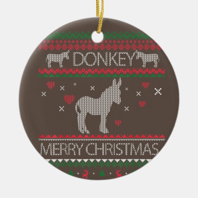 Cute Donkey Ugly Sweater Helgdag Winter Julgransprydnad Keramik (Framsidan)