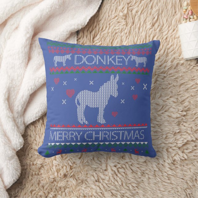 Cute Donkey Ugly Sweater Helgdag Winter Kudde (Filt)