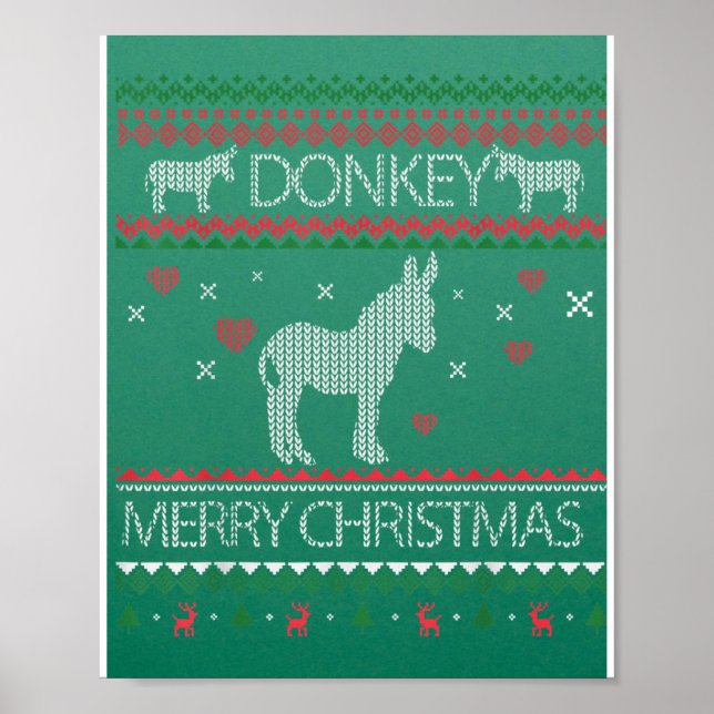 Cute Donkey Ugly Sweater Helgdag Winter Poster (Framsidan)