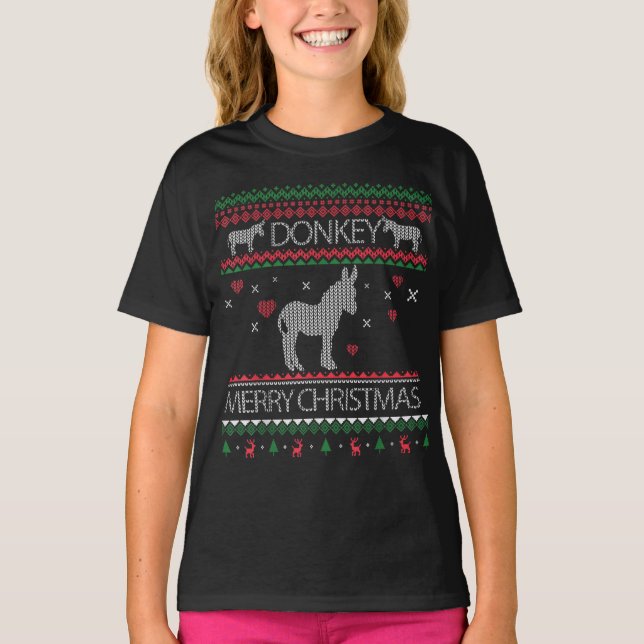 Cute Donkey Ugly Sweater Helgdag Winter T Shirt (Framsida)