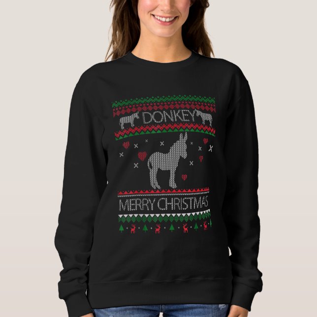 Cute Donkey Ugly Sweater Helgdag Winter T Shirt (Framsida)