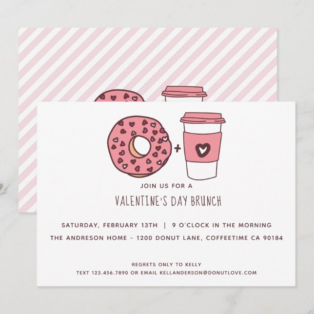 Cute Donut & Coffee Valentine Day Brunch Inbjudningar (Fram/baksida)