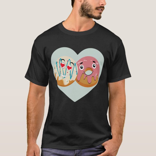 Cute Donut Couple Love shirt T (Framsida)