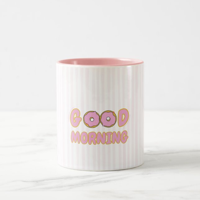 Cute Donut Good Morning Two-Tone Coffee Mug Två-Tonad Mugg (Center)