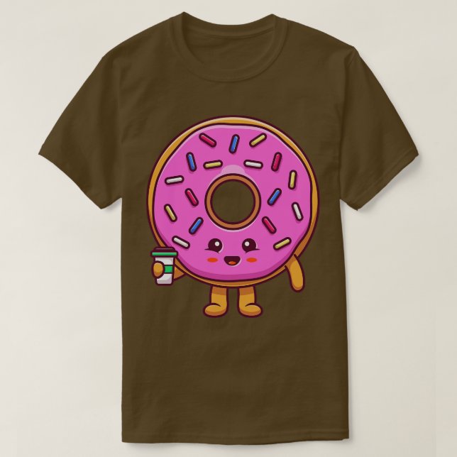 Cute Donut Holding Coffee T Shirt (Design framsida)