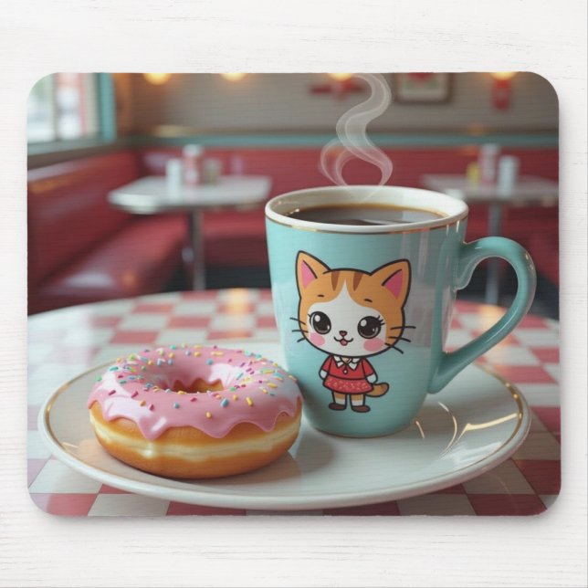 Cute Donut och kaffe i Retro Middag Musmatta (Framsidan)