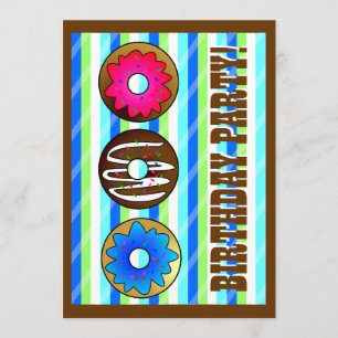 Cute Donut Party födelsedagen Inbjudan 5 x 7 - blå
