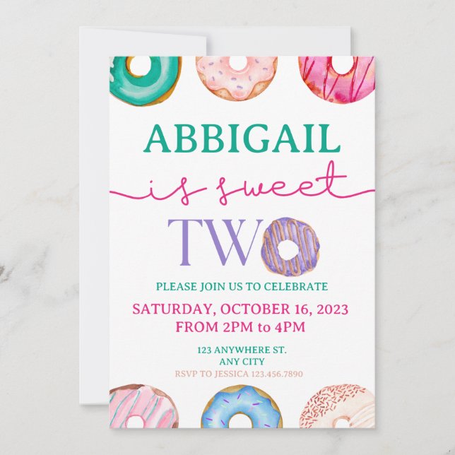 Cute Donut Party Sweet, 2:a födelsedag Inbjudningar (Framsida)