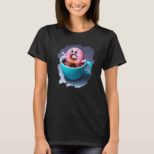 Cute Donut Swimming i kaffe Donuts-kaffe 1 T Shirt (Framsida)