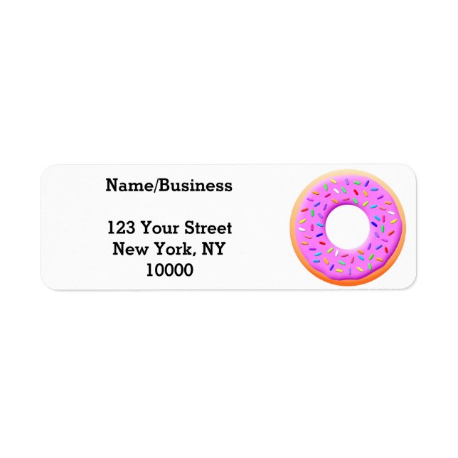 Cute Donut Teckning med Sprinkles Returadress Etikett (Framsidan)