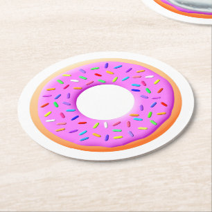 Cute Donut Teckning med Sprinkles Underlägg Papper Rund