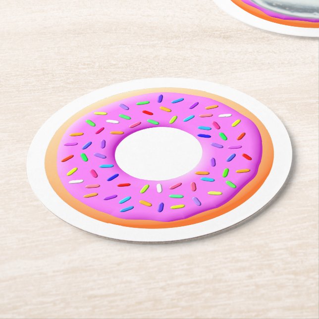 Cute Donut Teckning med Sprinkles Underlägg Papper Rund (Vinklad)
