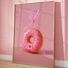 Cute Donut Wall Art, Rosa Aesthetic Kitchen Poster