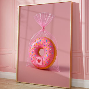 Cute Donut Wall Art, Rosa Aesthetic Kitchen Poster