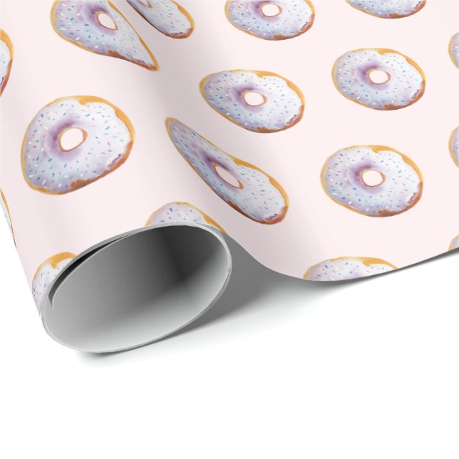 Cute Donut Watercolor Pattern Presentpapper (Rullad Hörn)