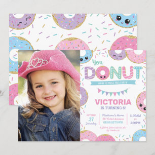 Cute Donuts Doughnut Födelsedagsfest Photo Inbjudningar