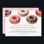 Cute Donuts | Roligt Sweet Kids Flick kalas Inbjudningar<br><div class="desc">Roligt födelsedagsfest inbjudan med några utsökta munnar som sitter på kortets överkant. Kan ändras till vilken ålder som helst. Den omvända sidan är baby rosa med ett snävt mönster.</div>