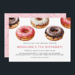 Cute Donuts | Roligt Sweet Kids Flick kalas Inbjudningar<br><div class="desc">Roligt födelsedagsfest inbjudan med några utsökta munnar som sitter på kortets överkant. Kan ändras till vilken ålder som helst. Den omvända sidan är baby rosa med ett snävt mönster.</div>