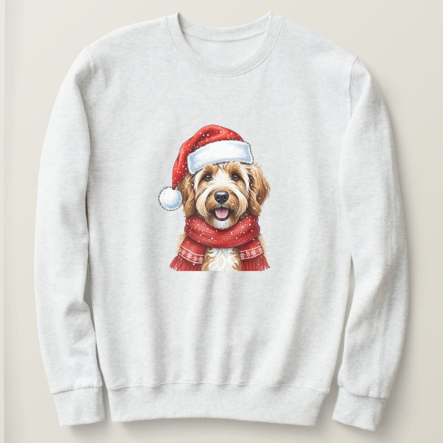 Cute Doodle Dog Christmas Santa Hat & Scarf T Shirt (Design framsida)