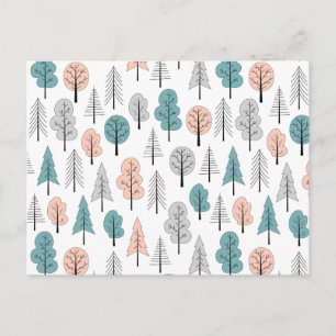 Cute Doodle Forest Mönster Helg Vykort