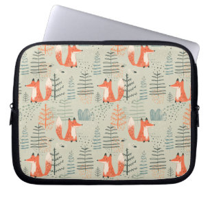 Cute Doodle Fox Forest Woodland Mönster Laptop Fodral