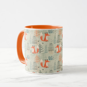 Cute Doodle Fox Forest Woodland Mönster Mugg