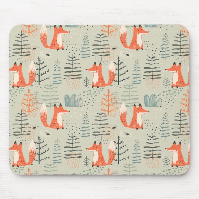 Cute Doodle Fox Forest Woodland Mönster Musmatta (Framsidan)