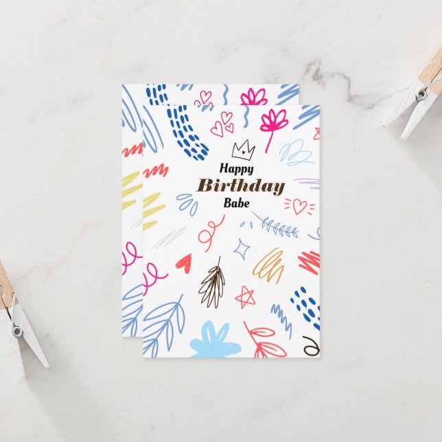 Cute Doodle Grattis på födelsedagen-kort (Fram/Back In Situ)