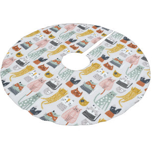 Cute Doodle Hand plockade Cat Mönster Julgransmatta Borstad Polyester