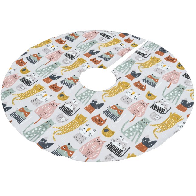 Cute Doodle Hand plockade Cat Mönster Julgransmatta Borstad Polyester (Vinklad)