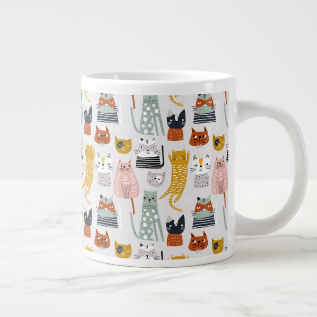 Cute Doodle Hand plockade Cat Mönster Jumbo Mugg (Höger)