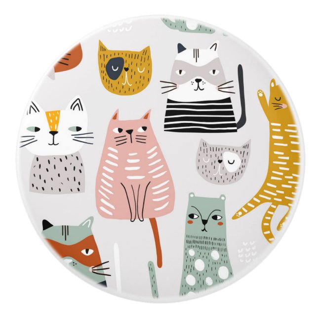 Cute Doodle Hand plockade Cat Mönster Knopp (Framsidan)