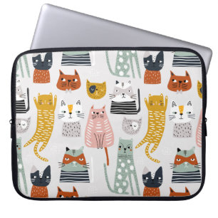 Cute Doodle Hand plockade Cat Mönster Laptop Fodral