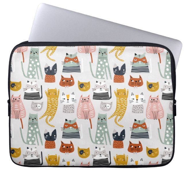 Cute Doodle Hand plockade Cat Mönster Laptop Fodral (Framsidan)