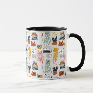 Cute Doodle Hand plockade Cat Mönster Mugg