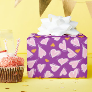 Cute Doodle Hearts on Lila Presentpapper