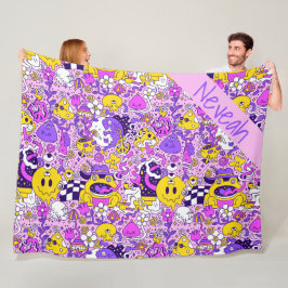 Cute Doodle Hippy Stil Tecknader Fleecefilt