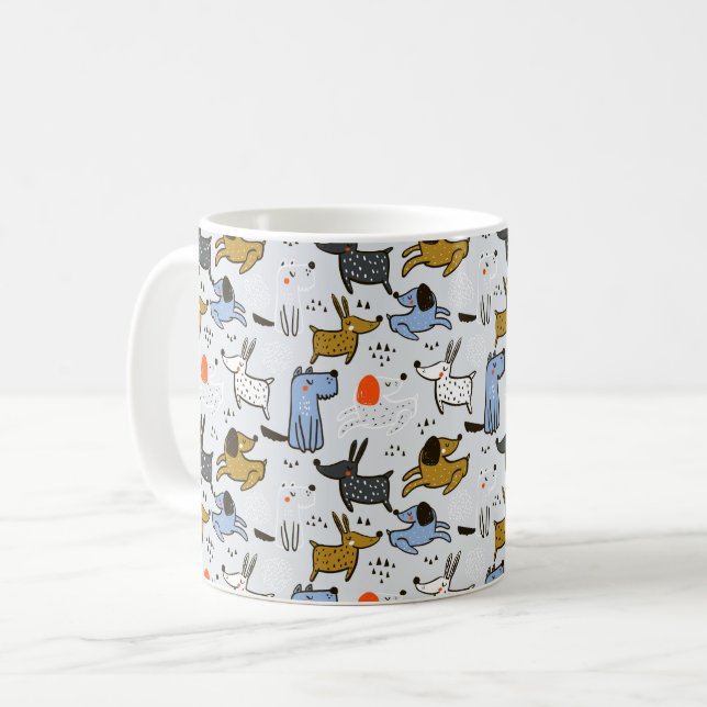 Cute Doodle Hund Mönster Kaffemugg (Framsida vänster)