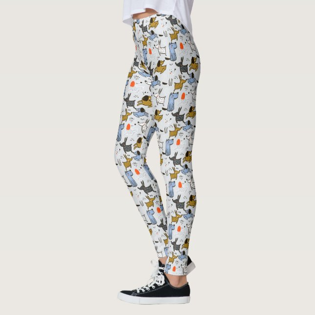 Cute Doodle Hund Mönster Leggings (Vänster)