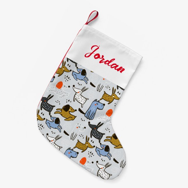 Cute Doodle Hund Mönster Liten Julstrumpa (Framsidan (Hängande))