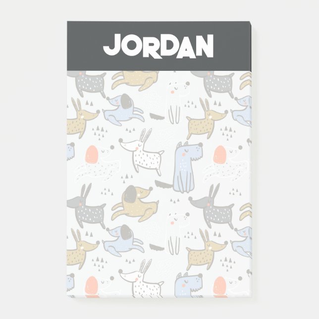 Cute Doodle Hund Mönster Post-it Block (Framsida)