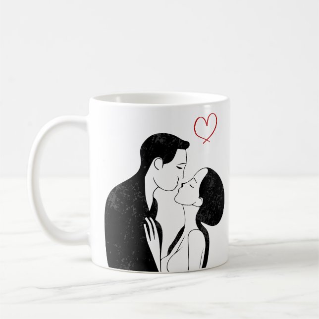 Cute Doodle Kärlek Heart Romantic Couple Kiss Kaffemugg (Vänster)
