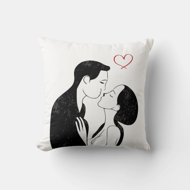 Cute Doodle Kärlek Heart Romantic Couple Kiss Kudde (Framsida)