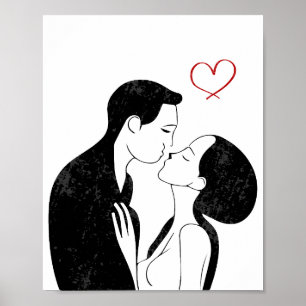 Cute Doodle Kärlek Heart Romantic Couple Kiss Poster