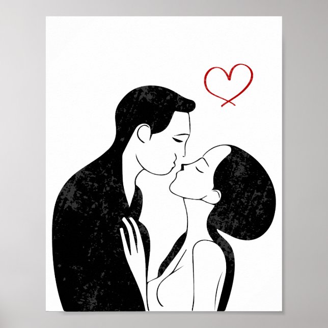 Cute Doodle Kärlek Heart Romantic Couple Kiss Poster (Framsidan)