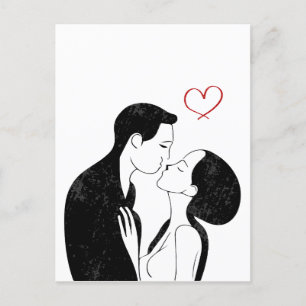 Cute Doodle Kärlek Heart Romantic Couple Kiss Vykort