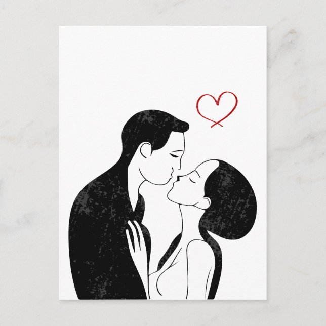 Cute Doodle Kärlek Heart Romantic Couple Kiss Vykort (Framsida)