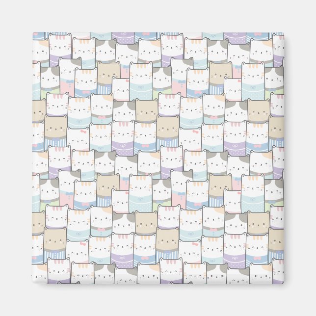 Cute Doodle Kitten Ansikte Mönster Magnet (Framsidan)