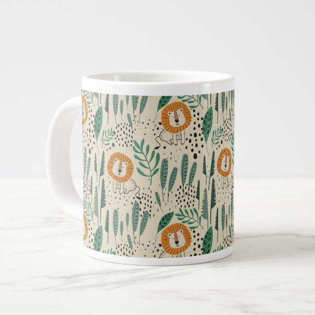 Cute Doodle Lejon Jungle Rainforest Mönster Jumbo Mugg (Framsida vänster)